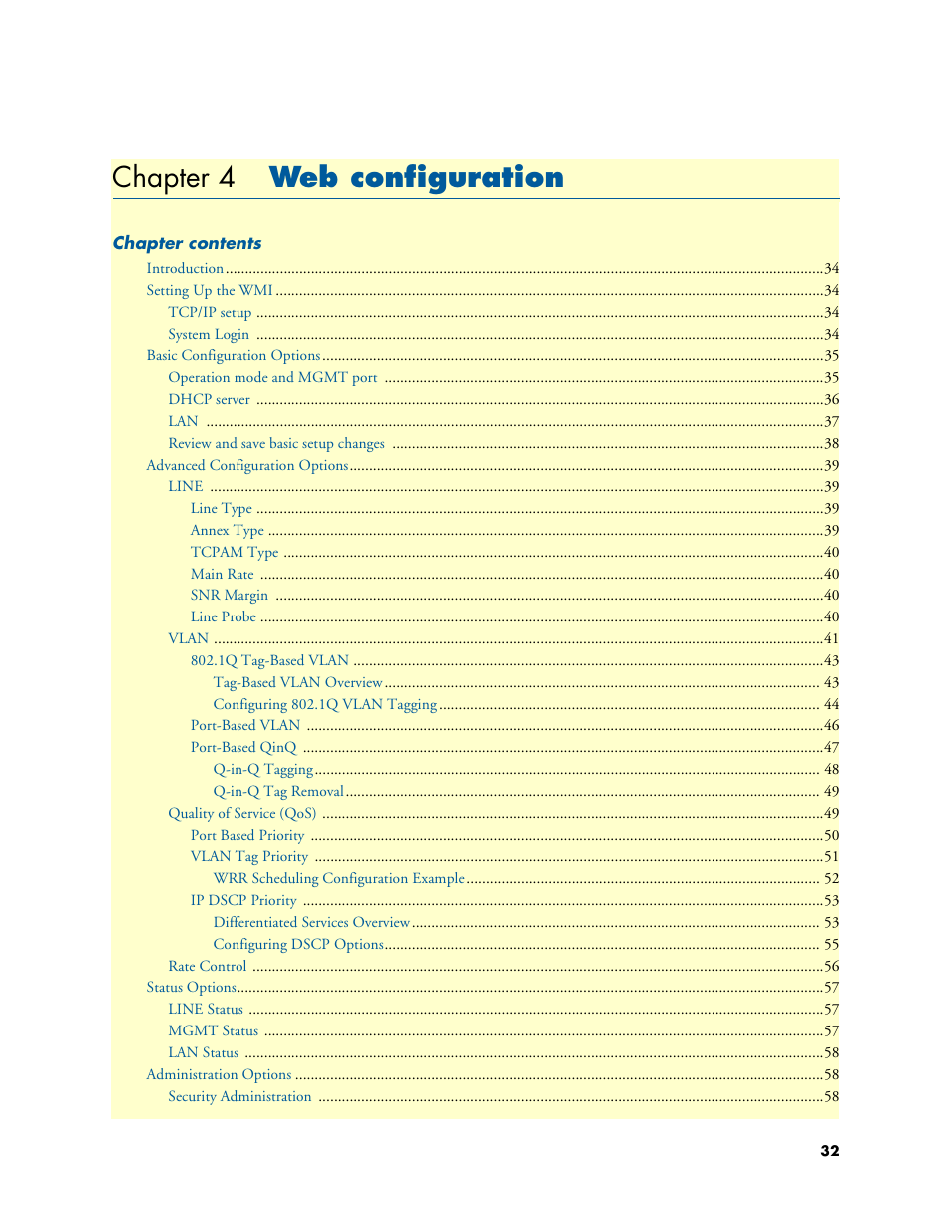 Chapter 4 web configuration, Web configuration, Chapter 4 | Patton electronic RocketLink 3202 User Manual | Page 32 / 107