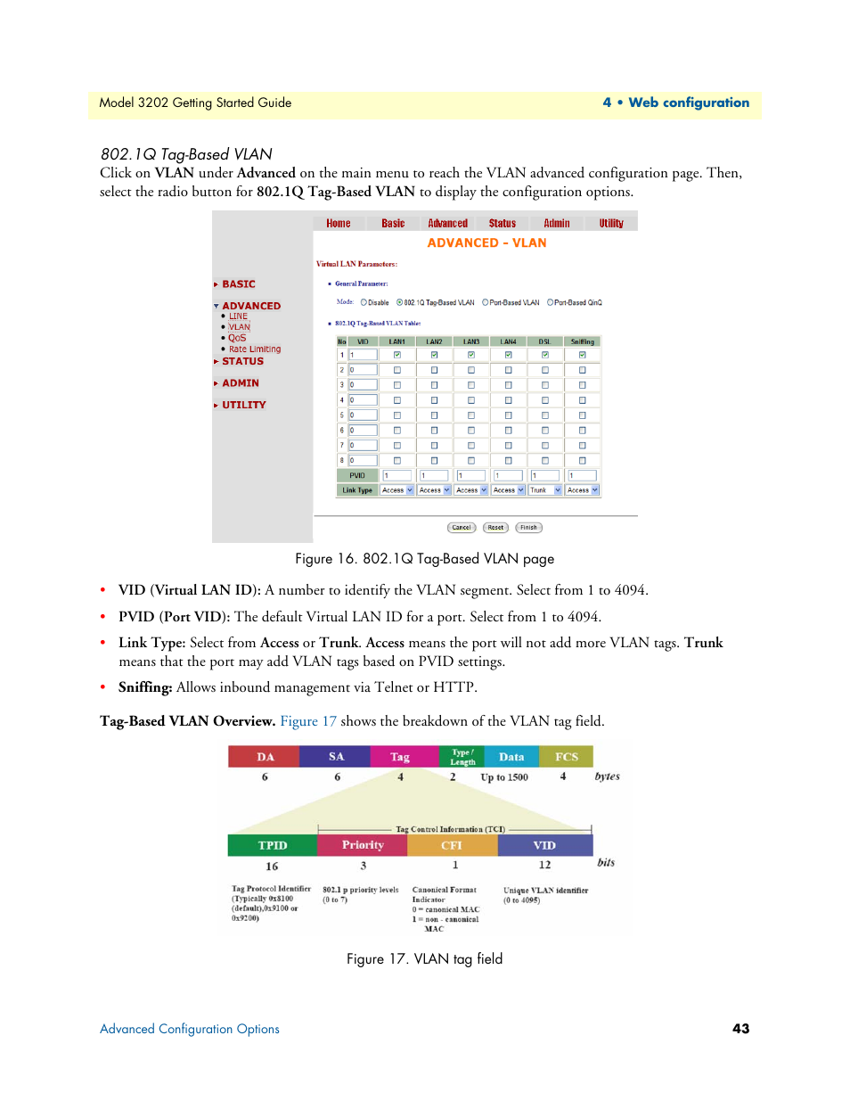 1q tag-based vlan, Tag-based vlan overview, Vlan tag field | Patton electronic RocketLink 3202 User Manual | Page 43 / 107