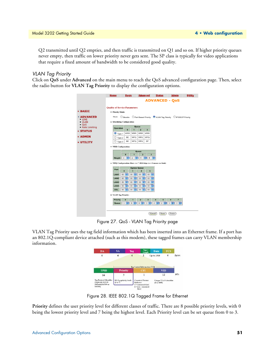 Vlan tag priority, Ieee 802.1q tagged frame for ethernet | Patton electronic RocketLink 3202 User Manual | Page 51 / 107