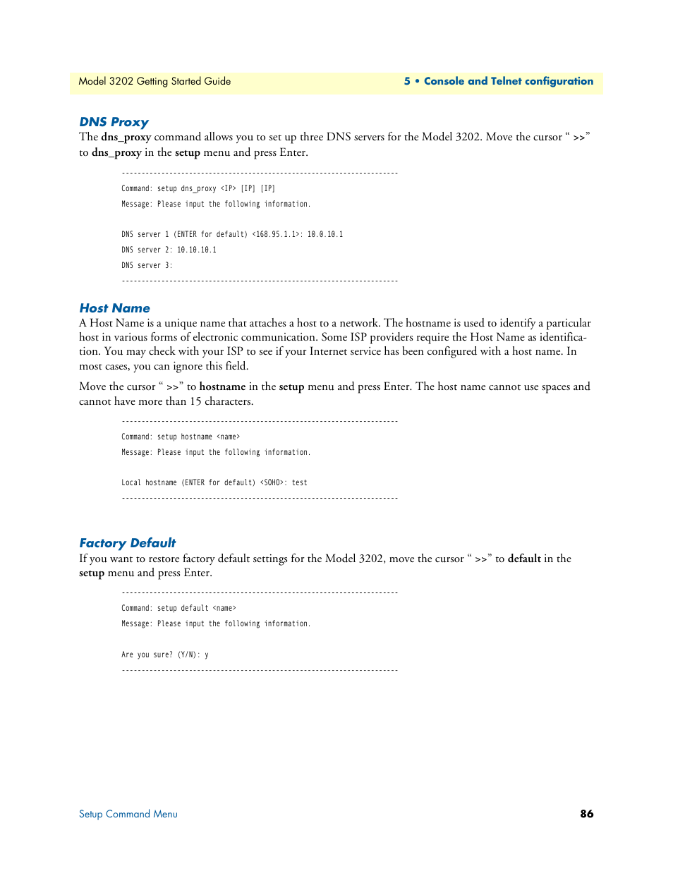 Dns proxy, Host name, Factory default | Patton electronic RocketLink 3202 User Manual | Page 86 / 107