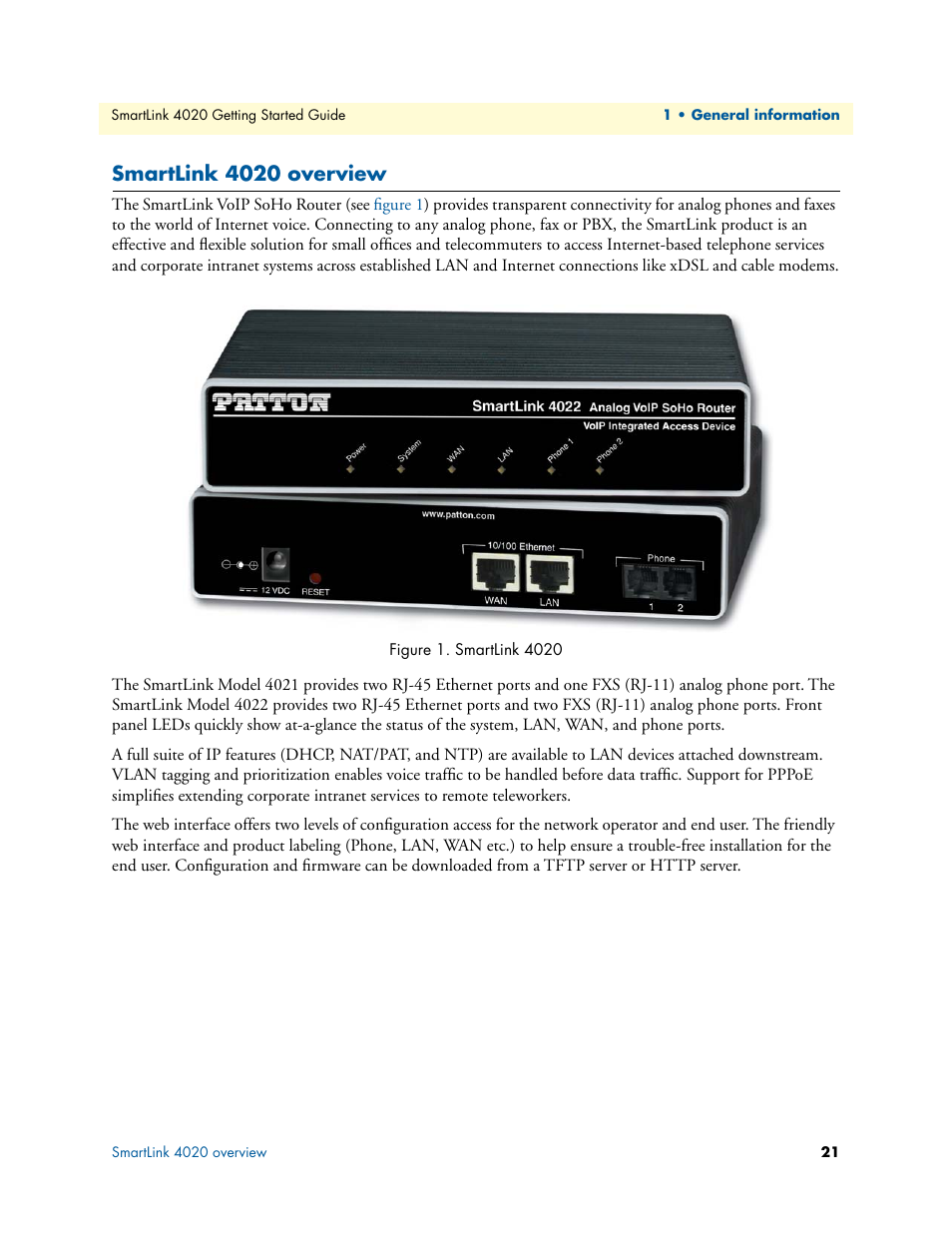 Smartlink 4020 overview, Smartlink 4020 | Patton electronic 4020 Series User Manual | Page 21 / 97