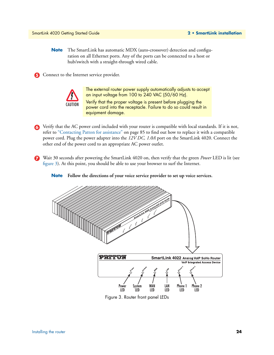 Router front panel leds | Patton electronic 4020 Series User Manual | Page 24 / 97