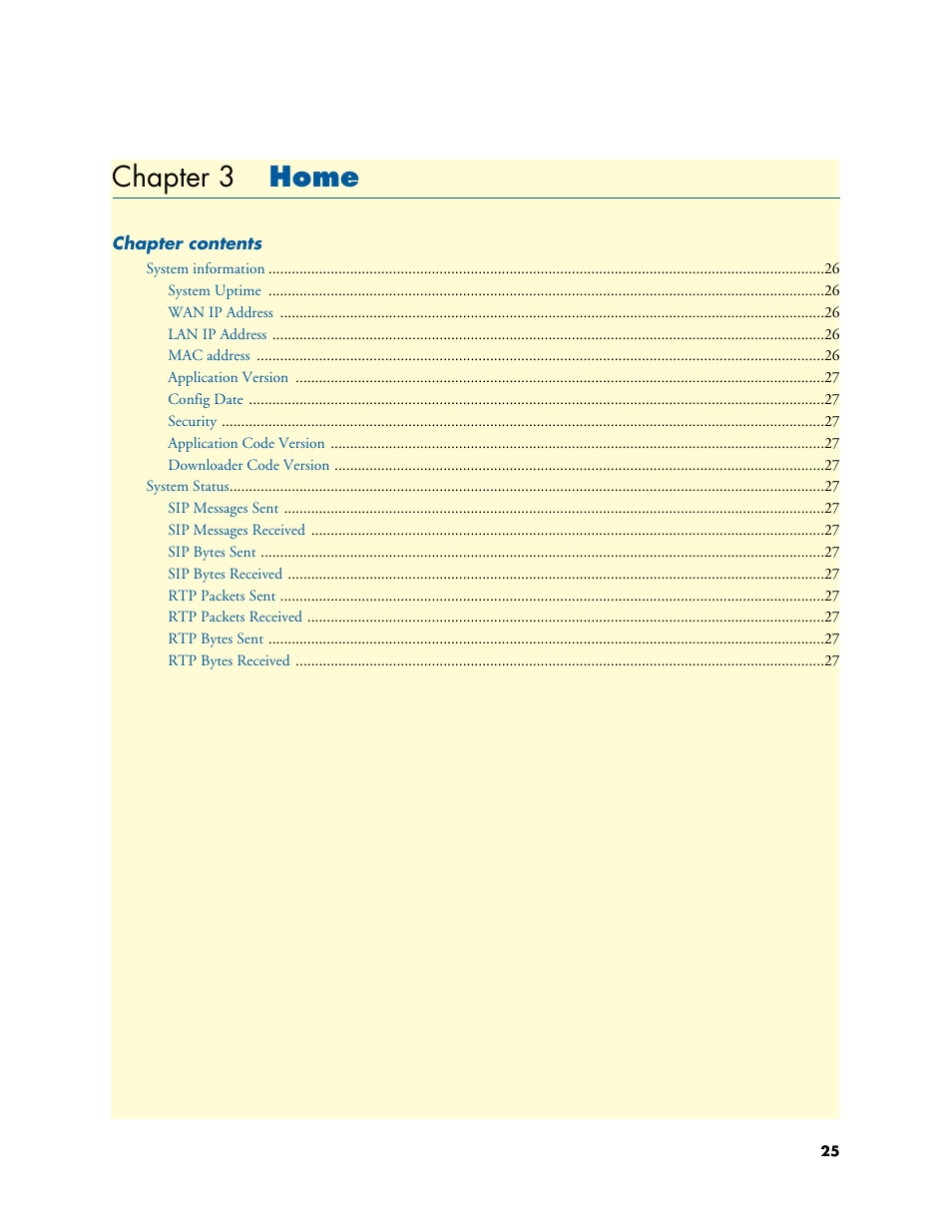 Chapter 3 home, Home, Chapter 3 | Patton electronic 4020 Series User Manual | Page 25 / 97