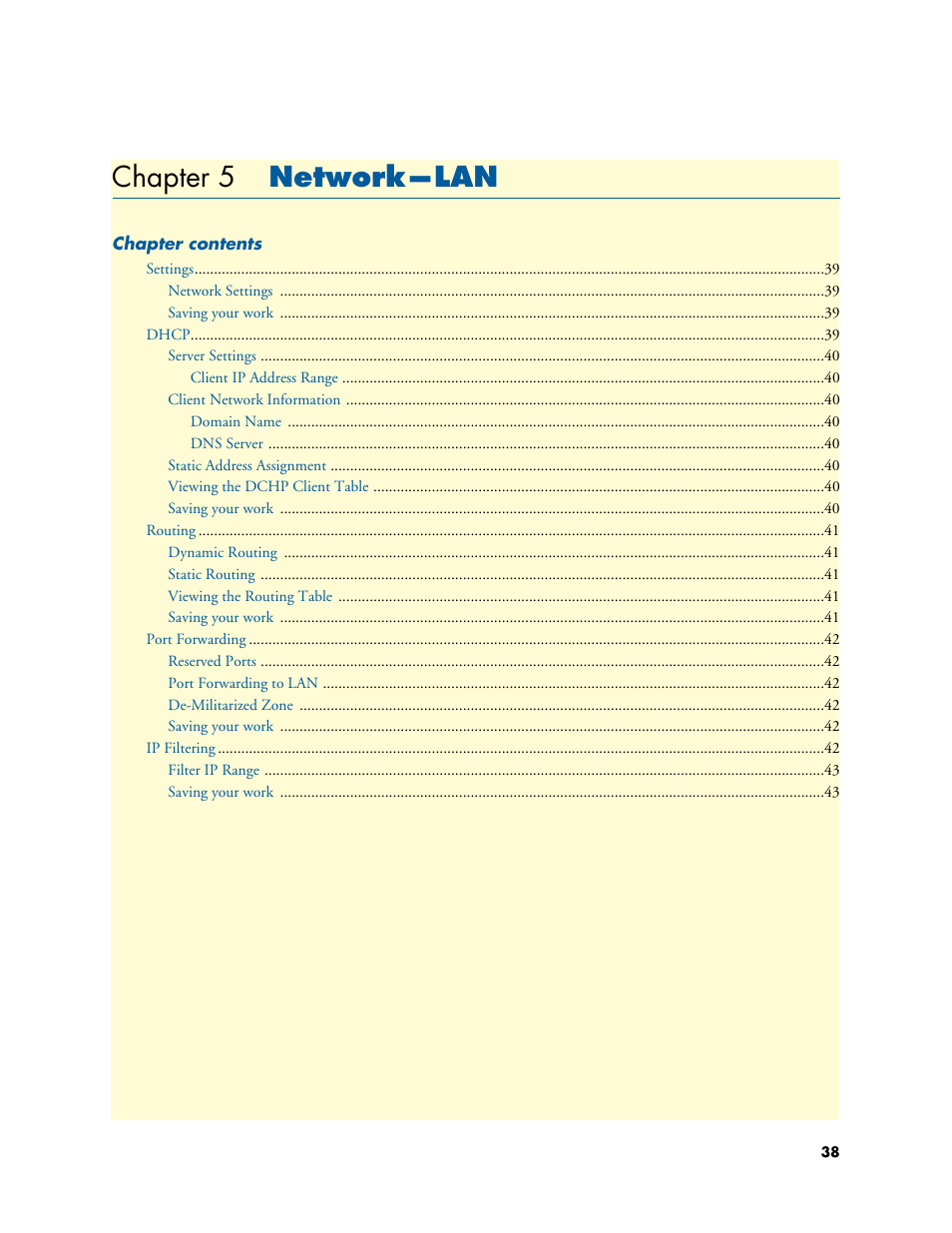 Chapter 5 network—lan, Network—lan, Chapter 5 | Patton electronic 4020 Series User Manual | Page 38 / 97