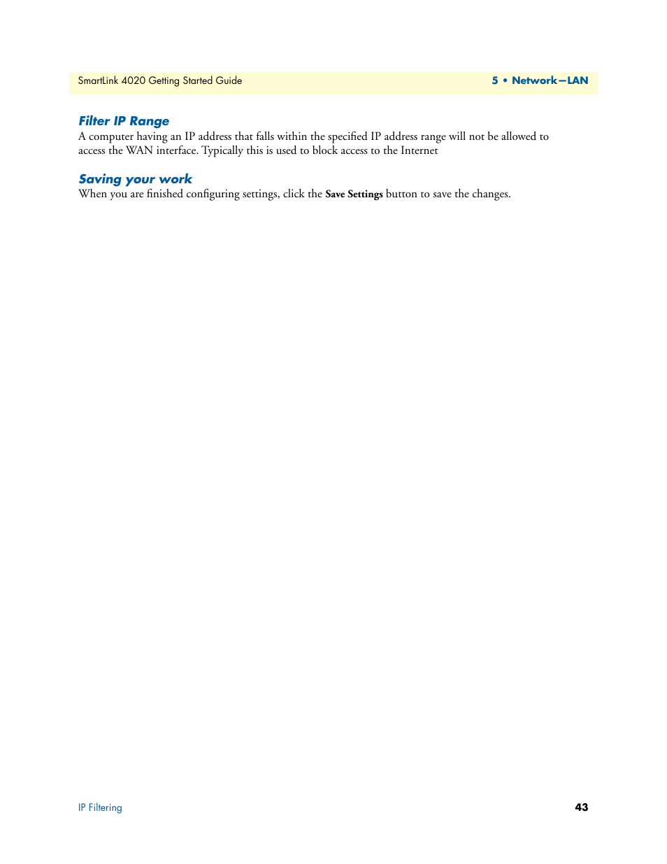 Filter ip range, Saving your work | Patton electronic 4020 Series User Manual | Page 43 / 97