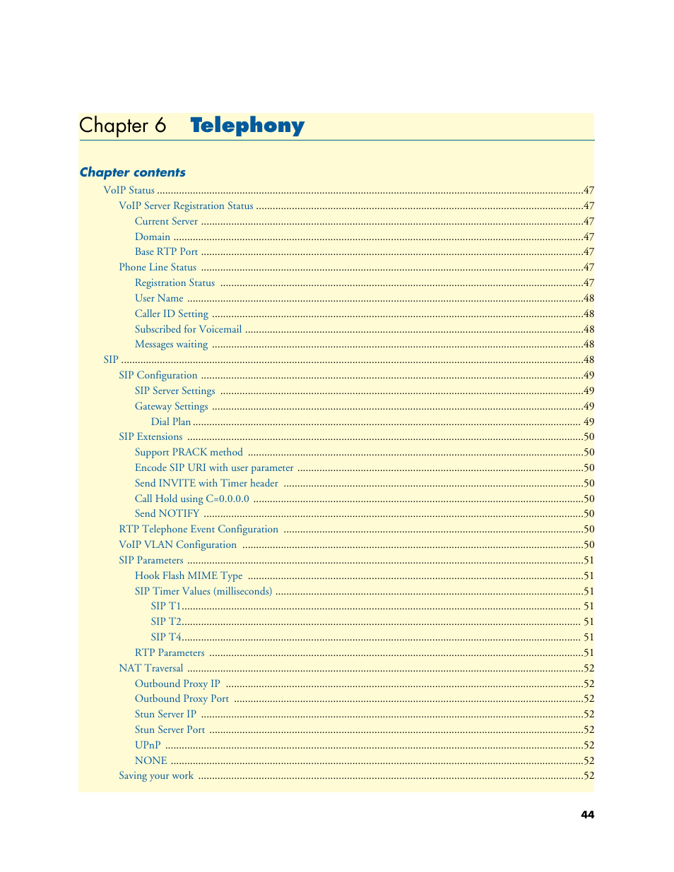 Chapter 6 telephony, Telephony, Chapter 6 | Patton electronic 4020 Series User Manual | Page 44 / 97