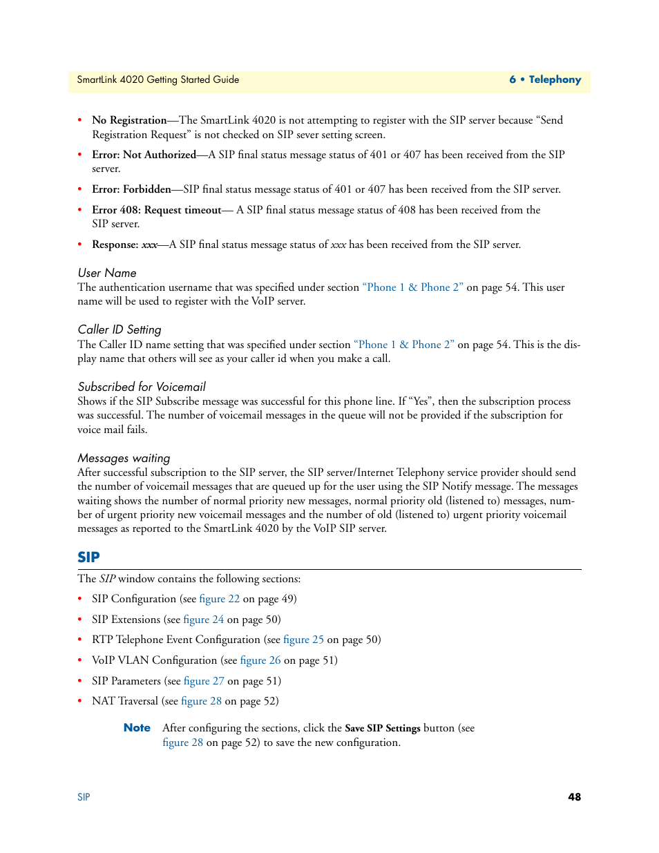 User name, Caller id setting, Subscribed for voicemail | Messages waiting | Patton electronic 4020 Series User Manual | Page 48 / 97
