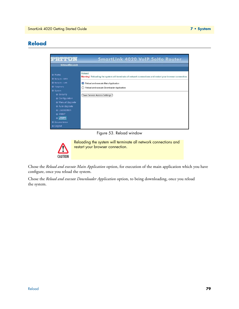 Reload, Reload window | Patton electronic 4020 Series User Manual | Page 79 / 97