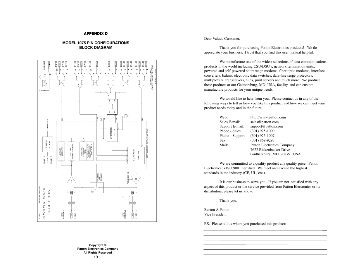 Patton electronic MODEL 1075 User Manual | Page 20 / 24