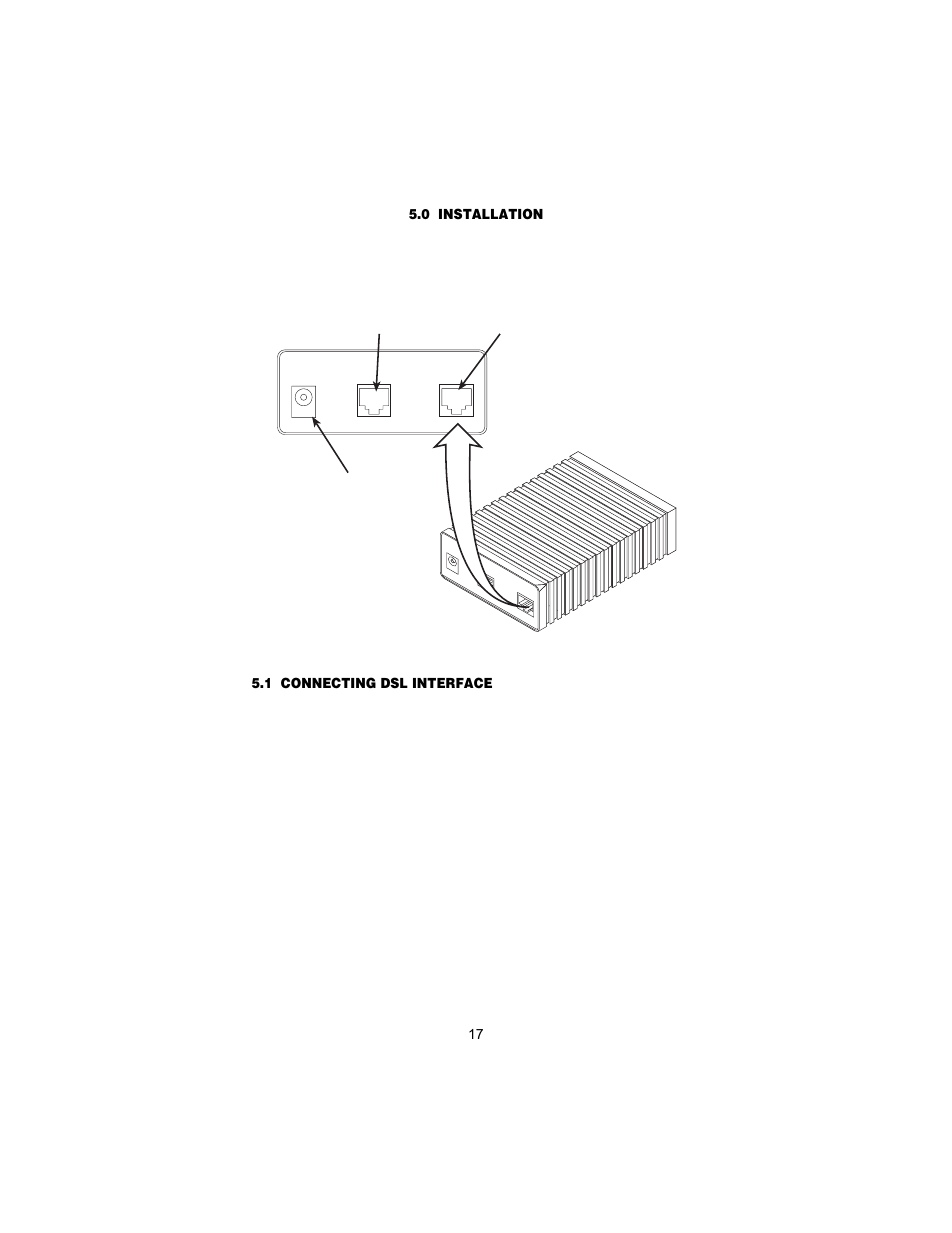 0 installation, 1 connecting dsl interface, Dsl interface | Interface connector power input connector | Patton electronic 1082 User Manual | Page 17 / 28