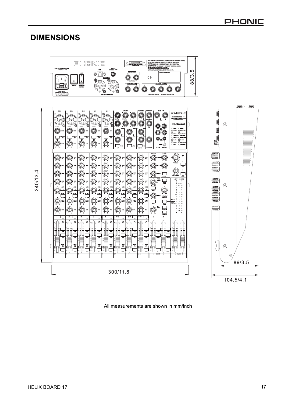 Dimensions | Phonic 17 User Manual | Page 17 / 19