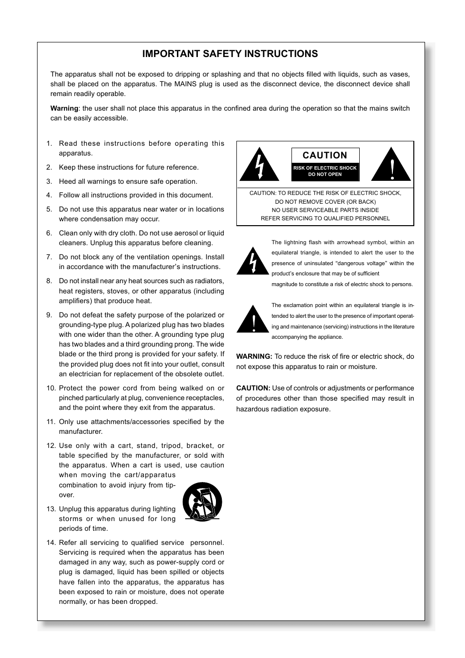 Important safety instructions, Caution | Phonic 17 User Manual | Page 2 / 19