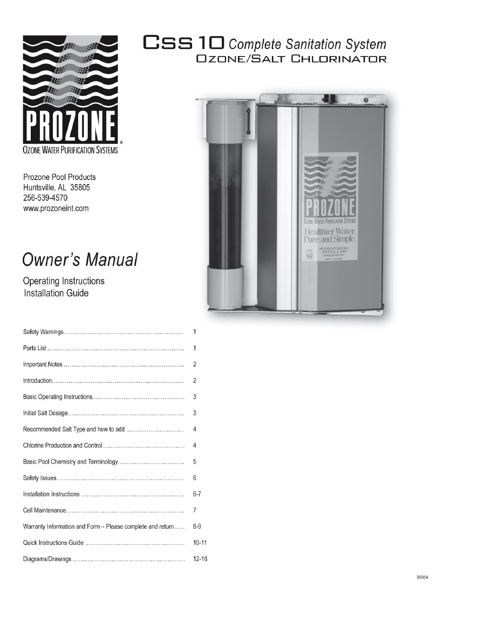 Prozone Pool Products CSS10 User Manual | 17 pages