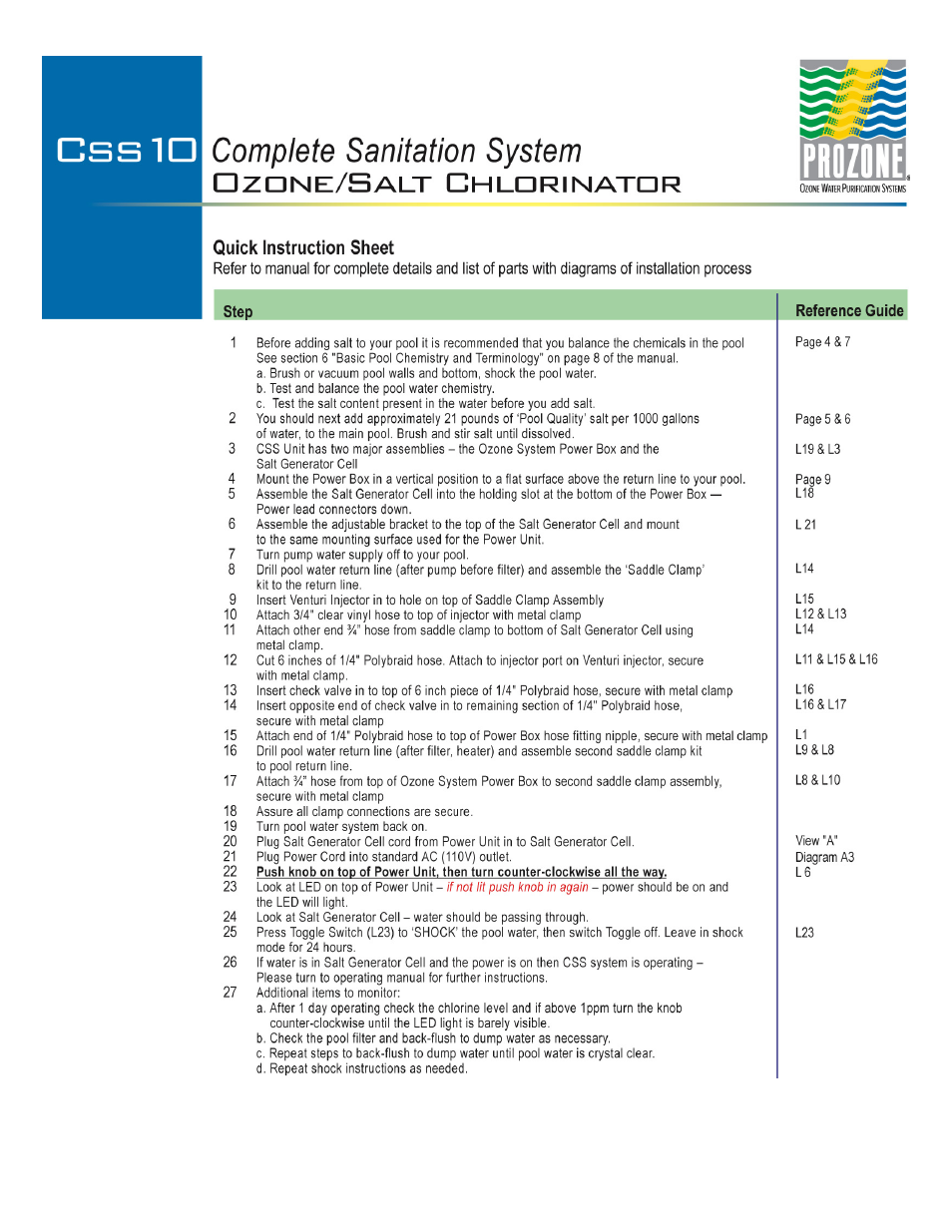 Prozone Pool Products CSS10 User Manual | Page 11 / 17