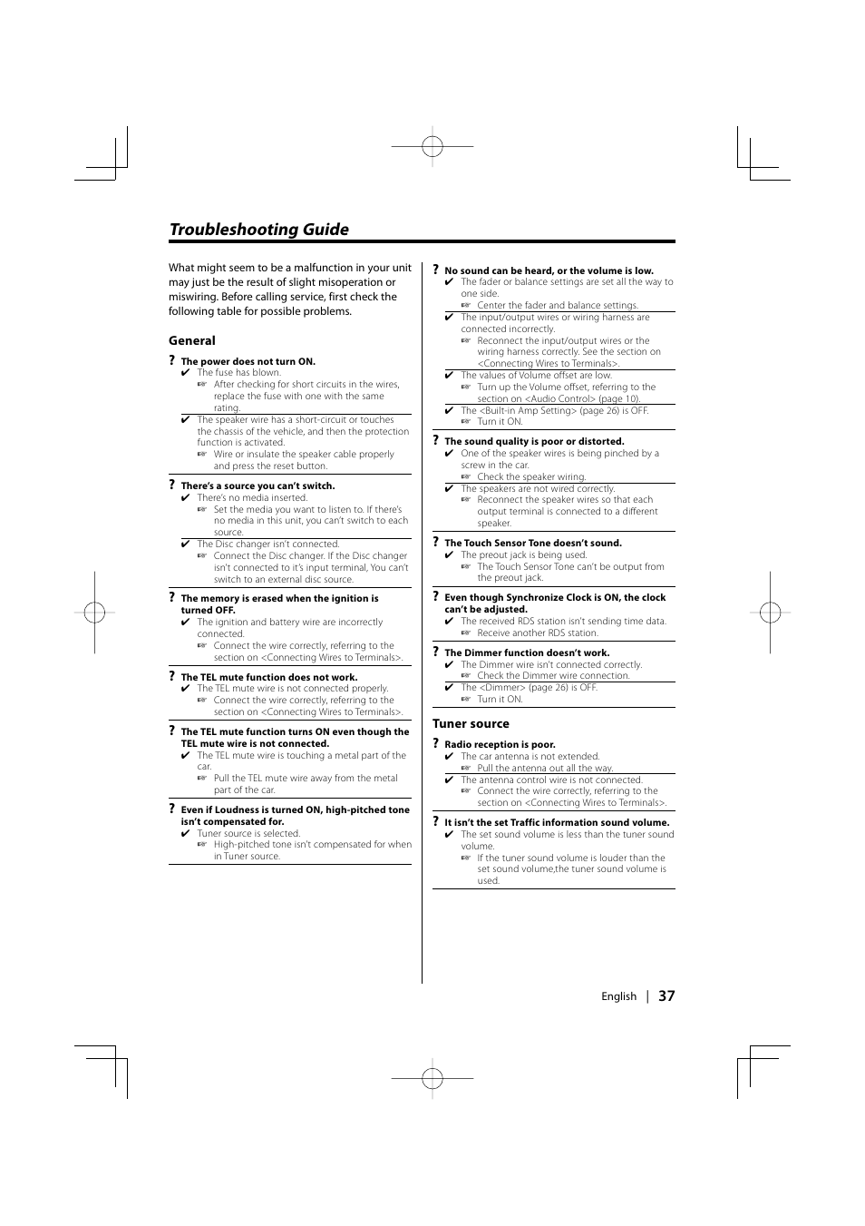 Troubleshooting guide | PhatNoise KDC-W6531 User Manual | Page 37 / 40