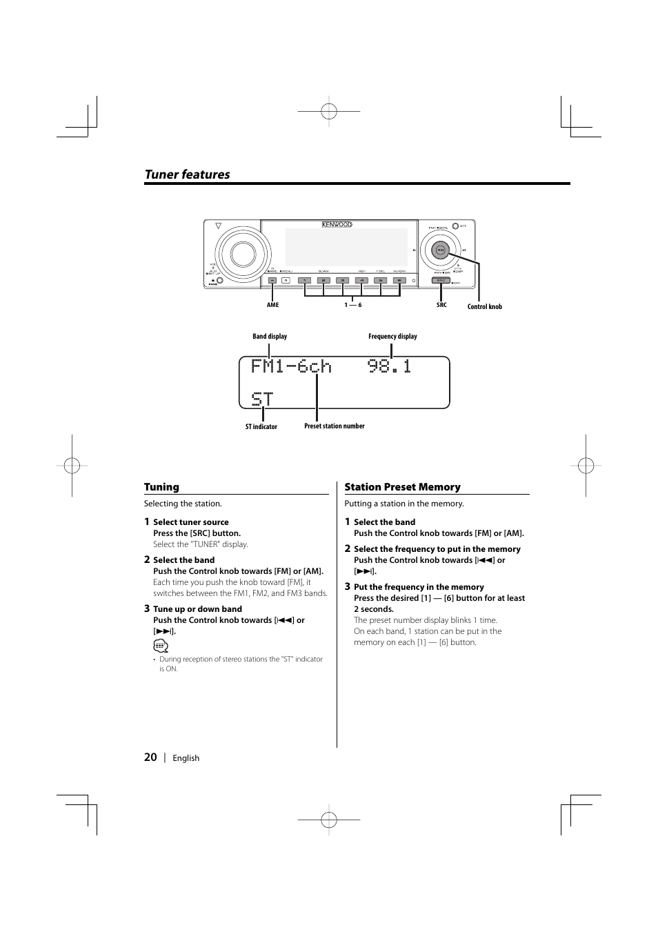 Tuner features | PhatNoise KDC-W707 User Manual | Page 20 / 48