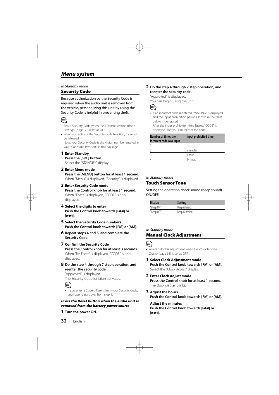 Menu system | PhatNoise KDC-W707 User Manual | Page 32 / 48