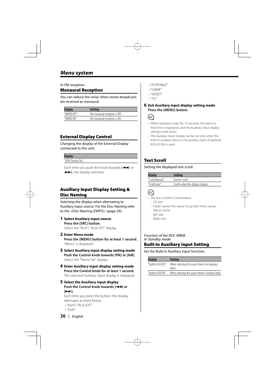 Menu system | PhatNoise KDC-W707 User Manual | Page 36 / 48
