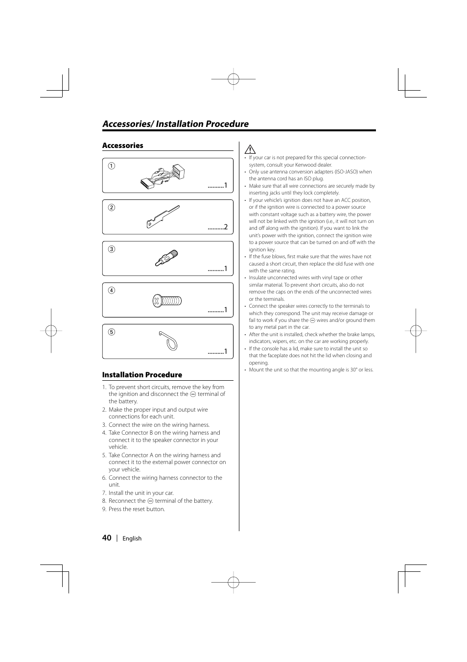 Accessories/ installation procedure | PhatNoise KDC-W707 User Manual | Page 40 / 48