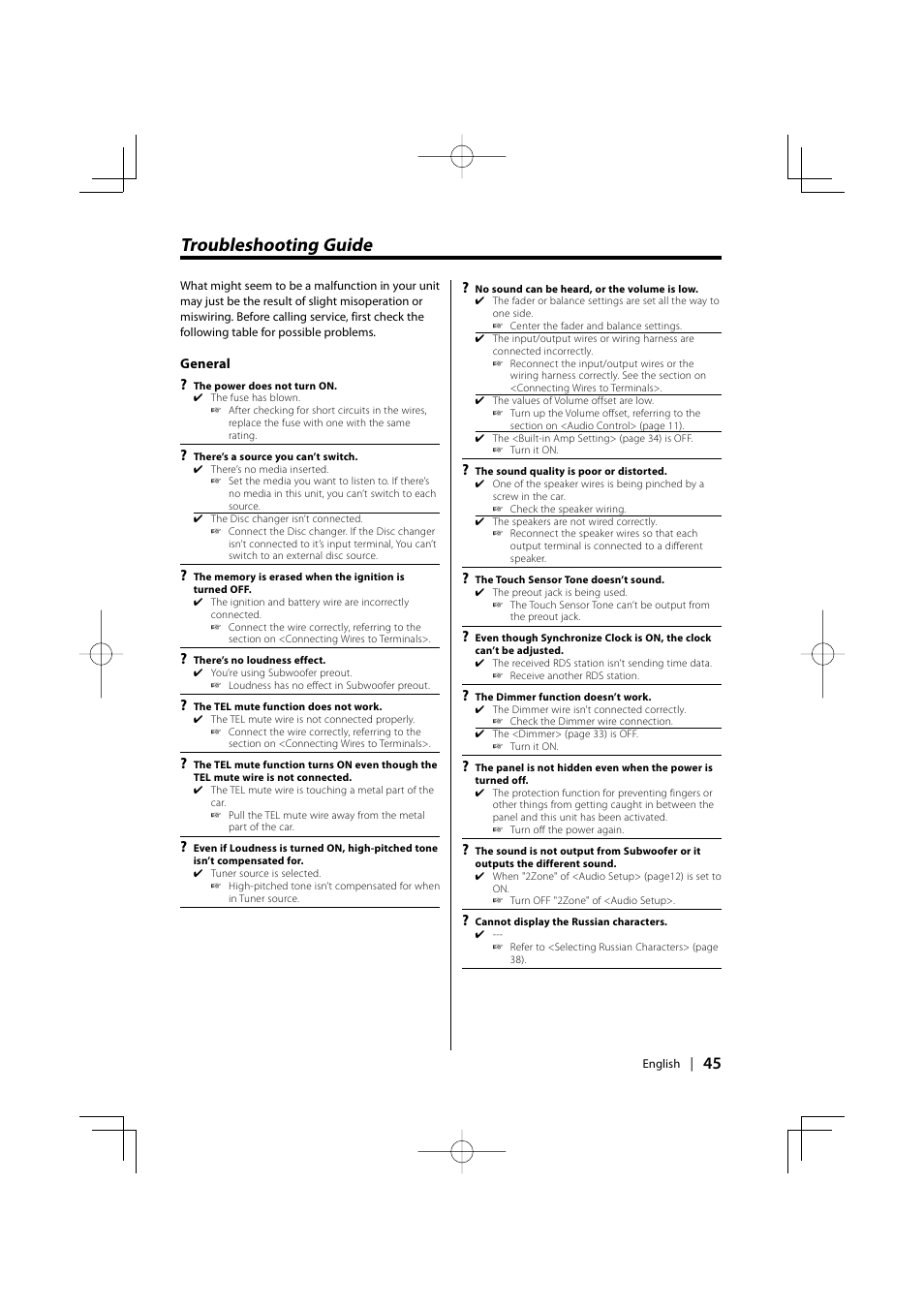 Troubleshooting guide | PhatNoise KDC-W707 User Manual | Page 45 / 48