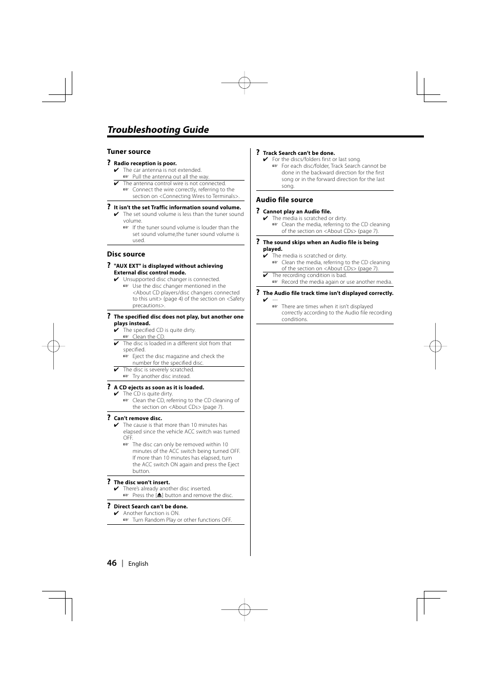 Troubleshooting guide | PhatNoise KDC-W707 User Manual | Page 46 / 48