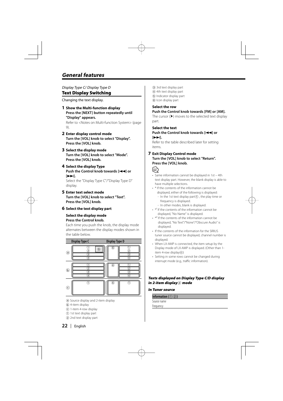 General features, Text display switching | PhatNoise XXV-01D User Manual | Page 22 / 68