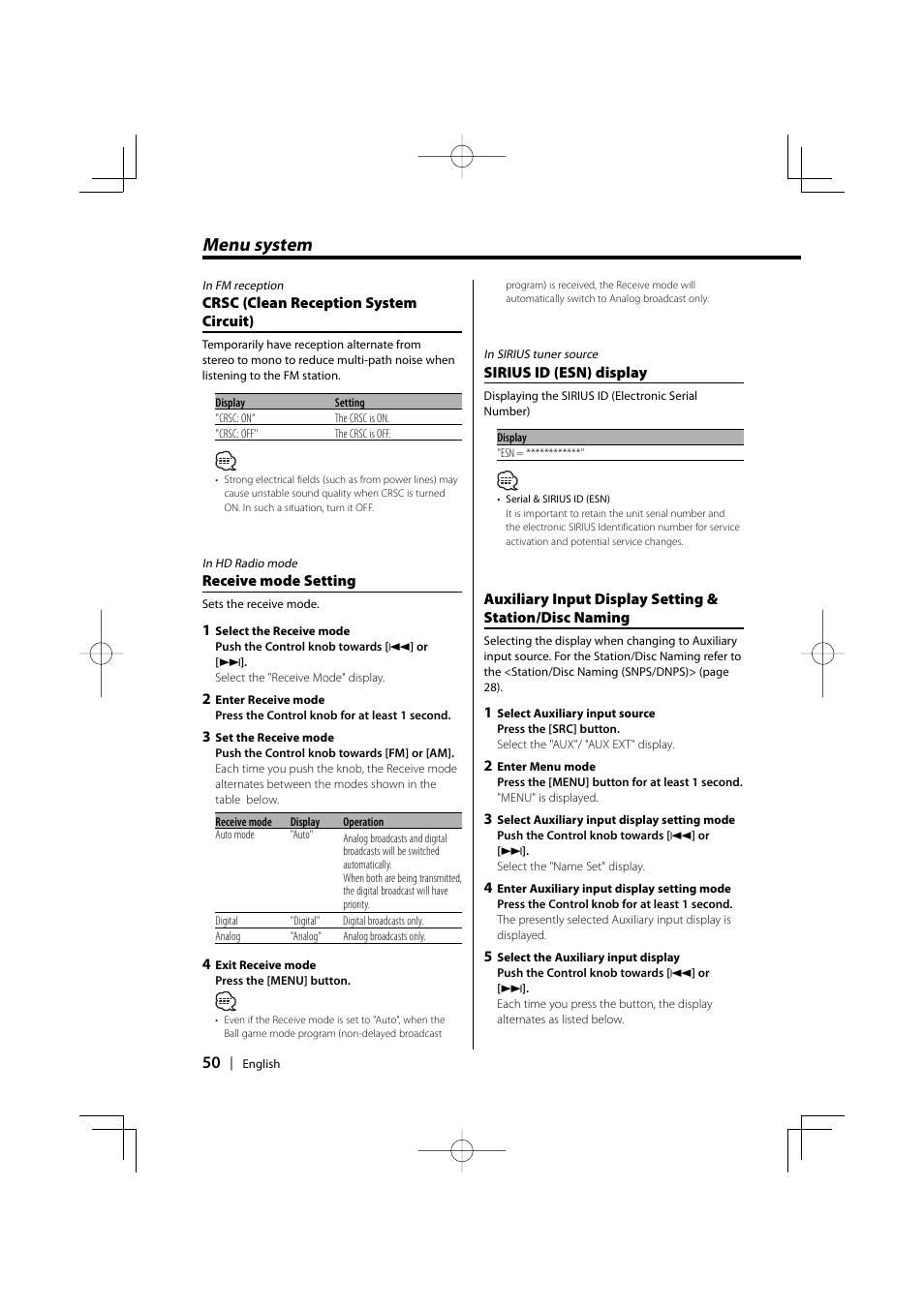 Menu system | PhatNoise XXV-01D User Manual | Page 50 / 68