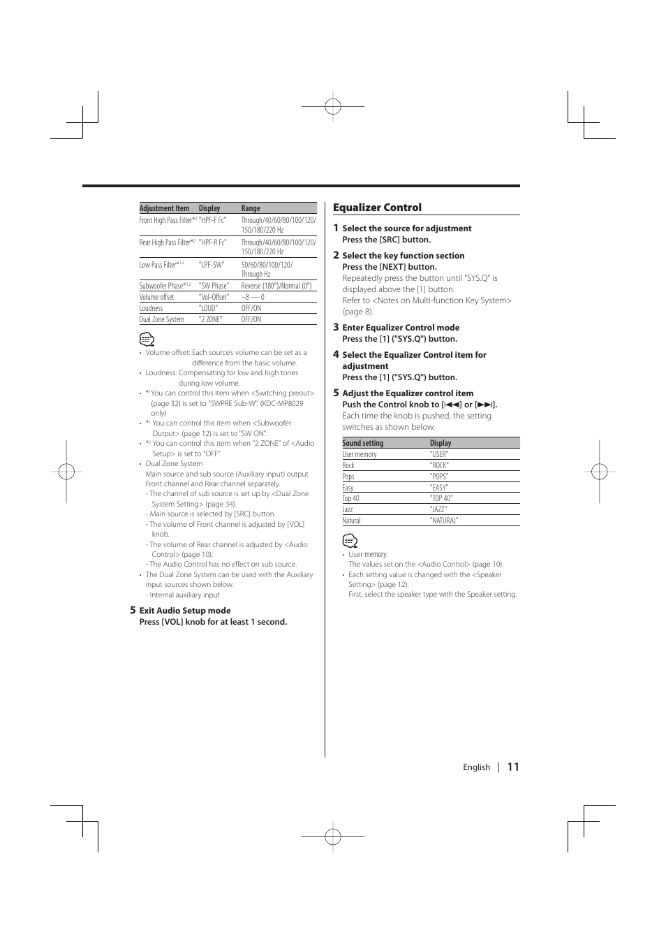 Equalizer control 1 | PhatNoise KDC-MP8029 User Manual | Page 11 / 50