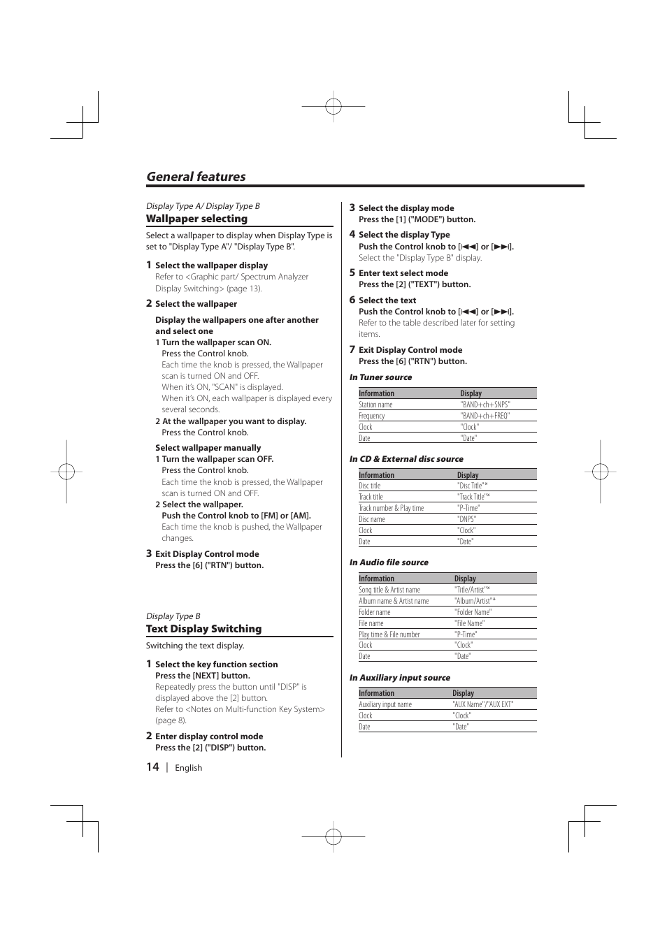 General features | PhatNoise KDC-MP8029 User Manual | Page 14 / 50