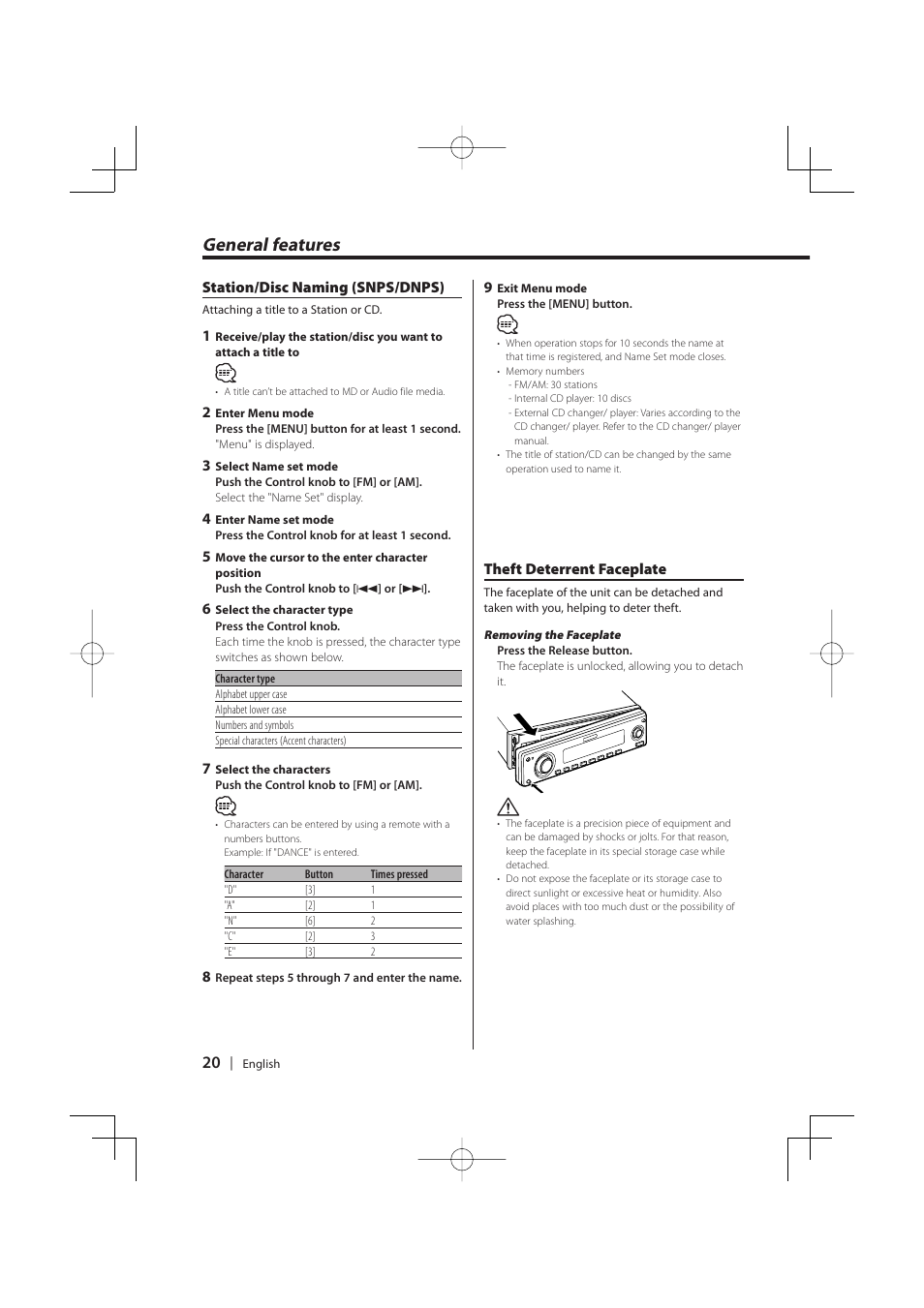 General features | PhatNoise KDC-MP8029 User Manual | Page 20 / 50