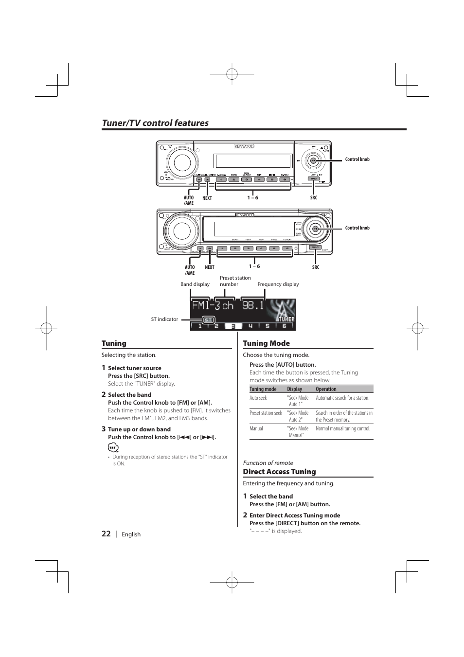 Tuner/tv control features | PhatNoise KDC-MP8029 User Manual | Page 22 / 50