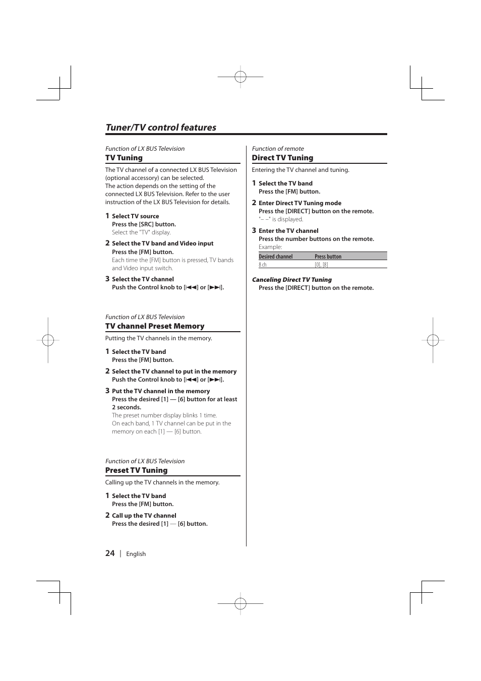 Tuner/tv control features | PhatNoise KDC-MP8029 User Manual | Page 24 / 50