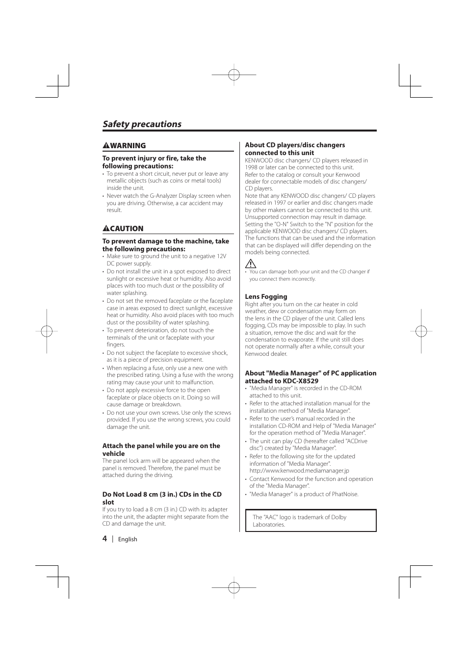 Safety precautions | PhatNoise KDC-MP8029 User Manual | Page 4 / 50