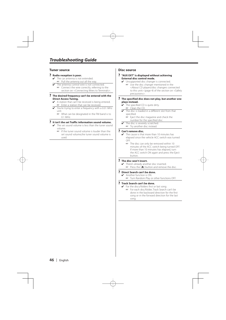 Troubleshooting guide | PhatNoise KDC-MP8029 User Manual | Page 46 / 50