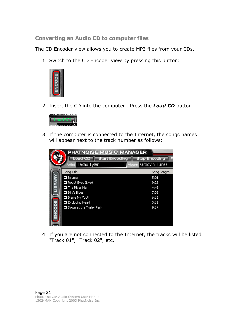 Converting an audio cd to computer files | PhatNoise Car Audio System User Manual | Page 21 / 61