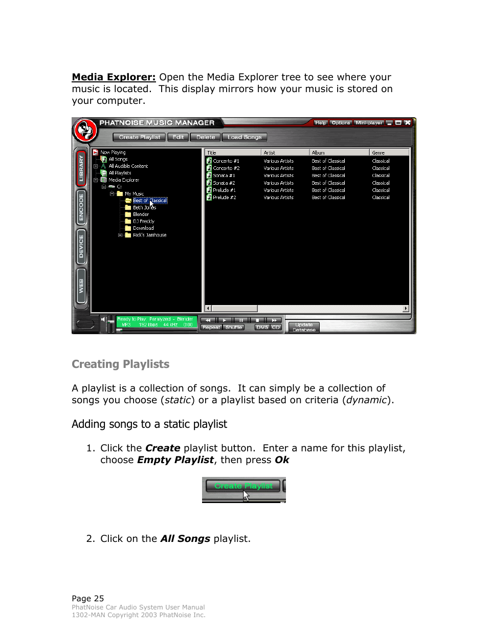 Creating playlists | PhatNoise Car Audio System User Manual | Page 25 / 61