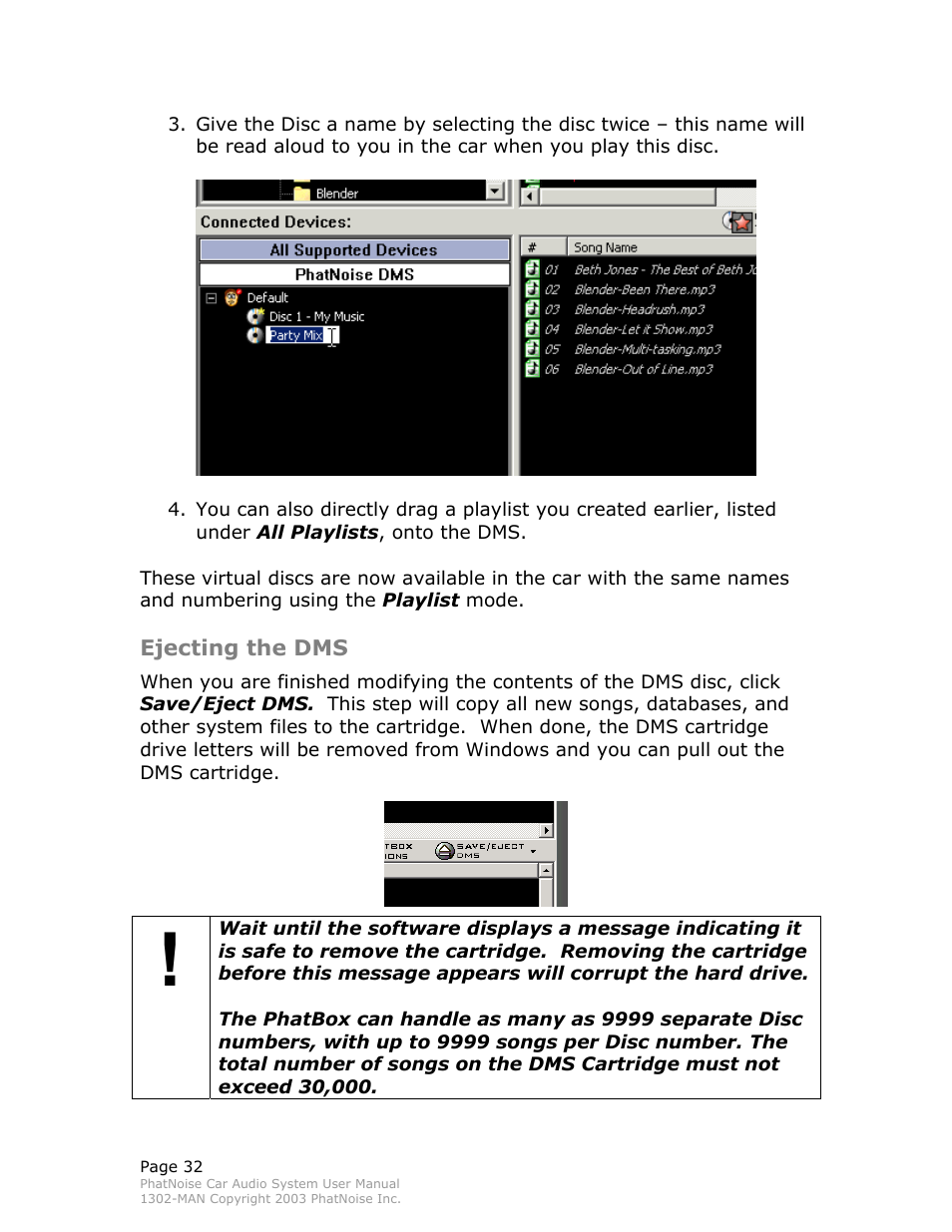 Ejecting the dms | PhatNoise Car Audio System User Manual | Page 32 / 61