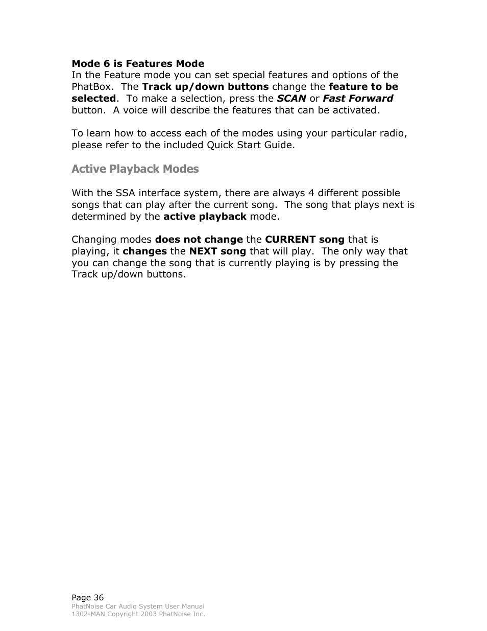 Active playback modes | PhatNoise Car Audio System User Manual | Page 36 / 61