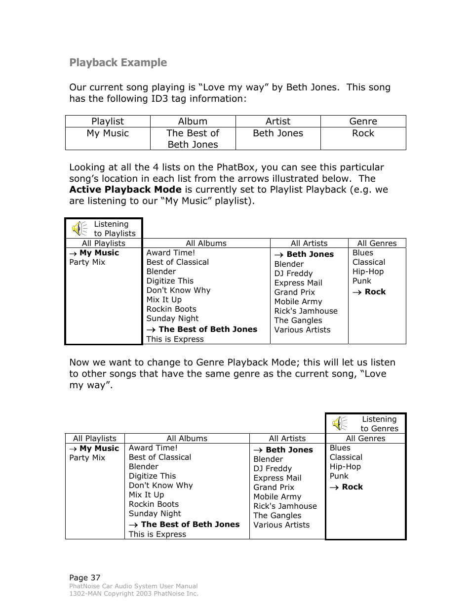 Rock, Playback example | PhatNoise Car Audio System User Manual | Page 37 / 61