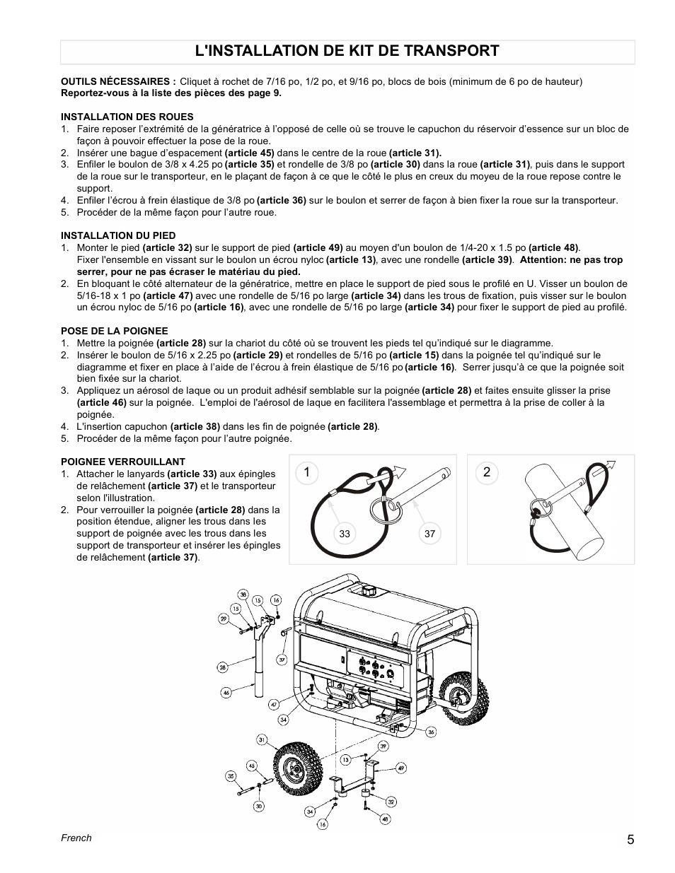L'installation de kit de transport | Powermate PM0497000 User Manual | Page 5 / 12