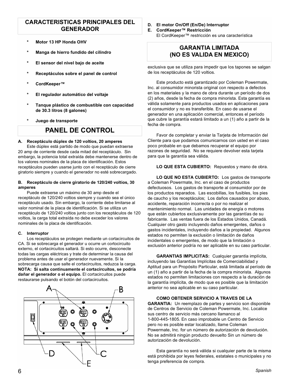 Panel de control | Powermate PM0497000 User Manual | Page 6 / 12