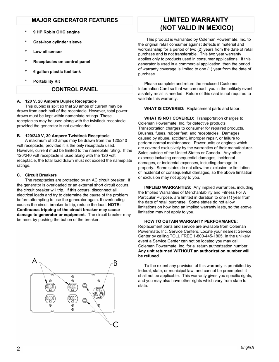Limited warranty (not valid in mexico) | Powermate PM0434600 User Manual | Page 2 / 12