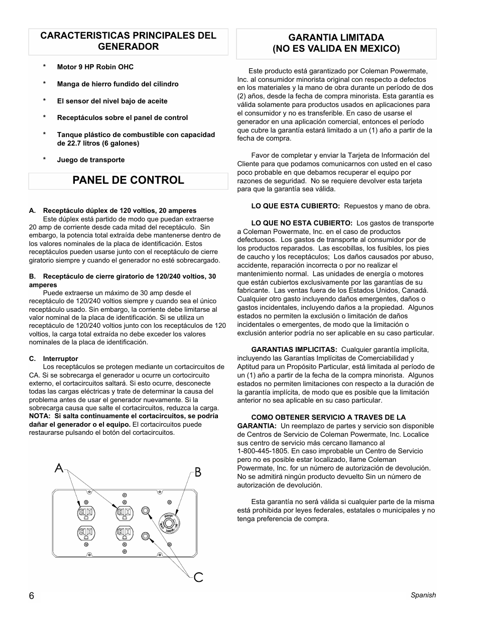 Panel de control | Powermate PM0434600 User Manual | Page 6 / 12