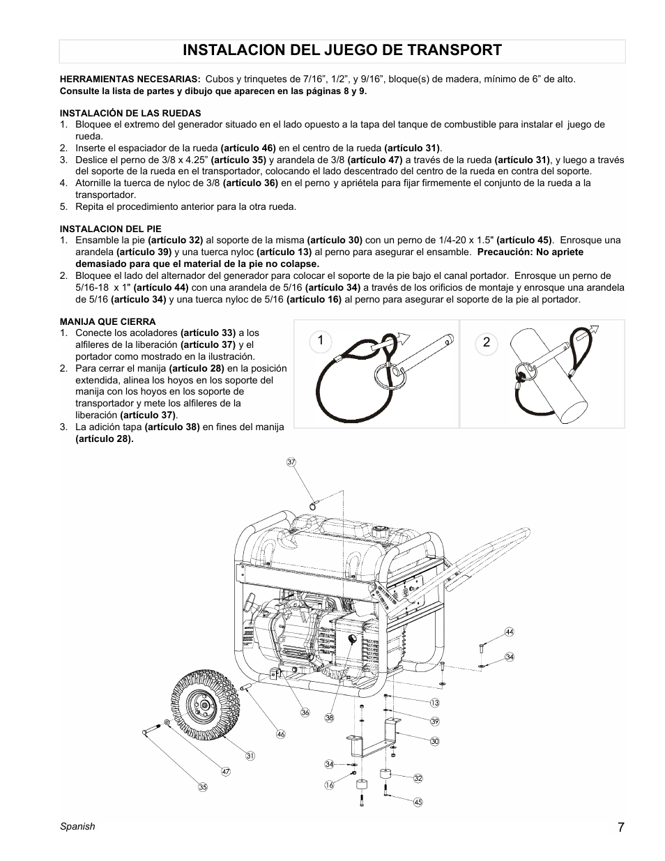 Instalacion del juego de transport | Powermate PM0434600 User Manual | Page 7 / 12