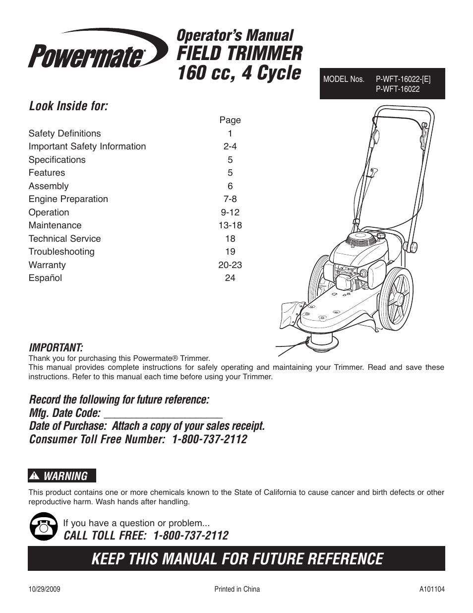 Powermate P-WFT-16022 User Manual | 50 pages