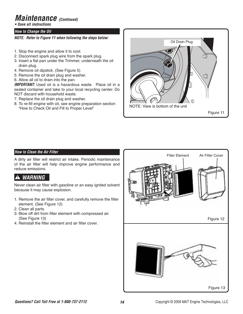 Maintenance, Warning | Powermate P-WFT-16022 User Manual | Page 15 / 50