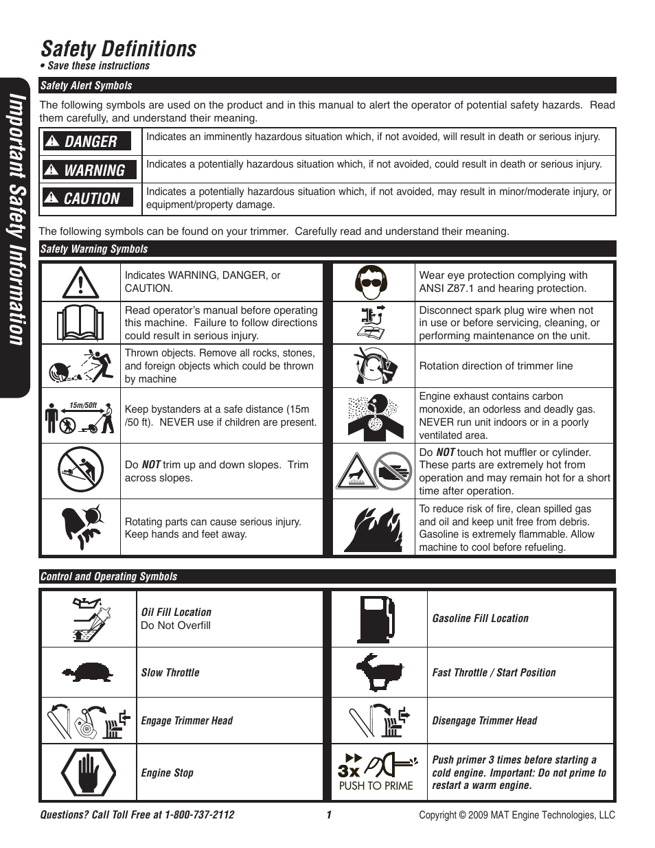 Safety definitions, Important safety information, Danger caution warning | Powermate P-WFT-16022 User Manual | Page 2 / 50