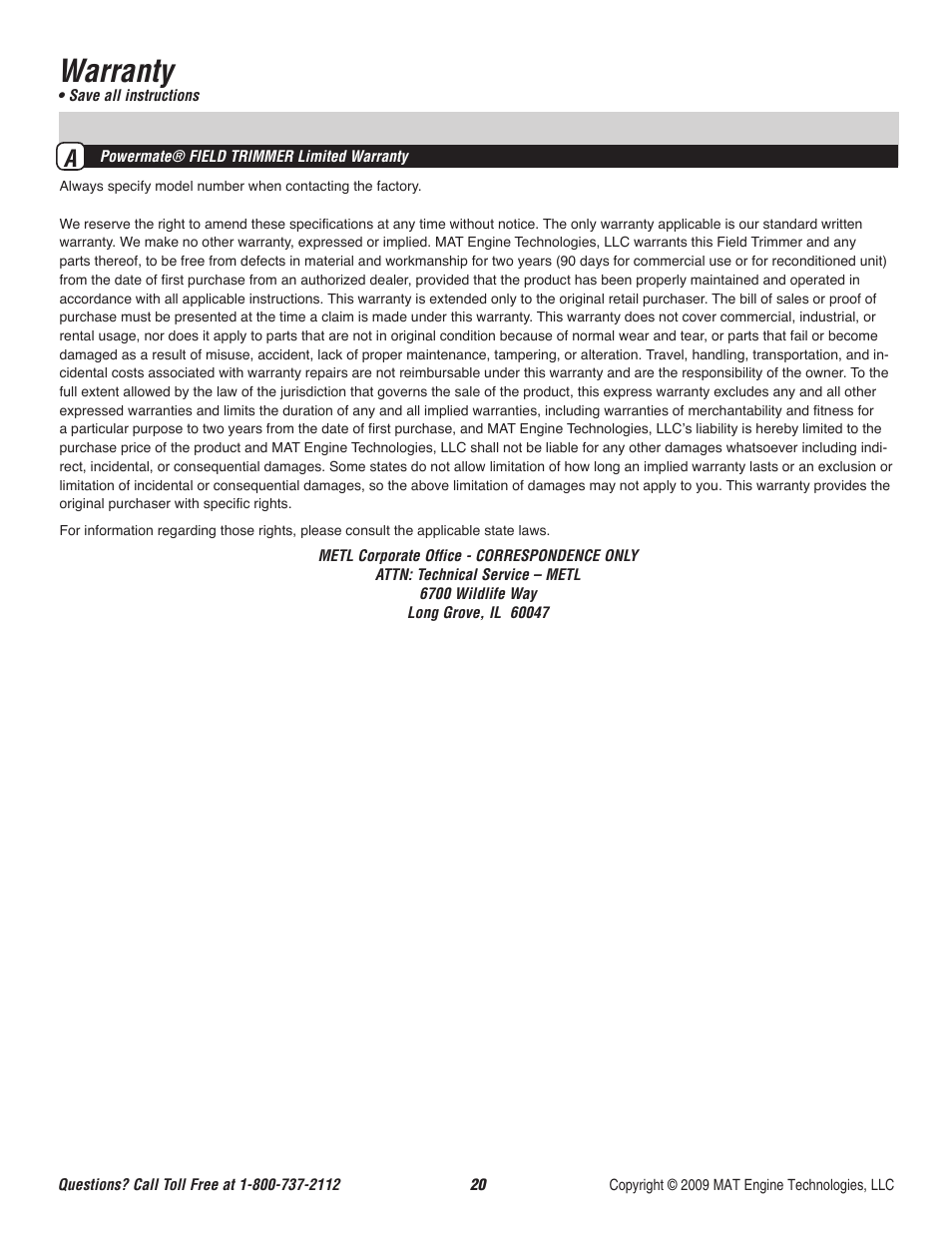 Warranty | Powermate P-WFT-16022 User Manual | Page 21 / 50