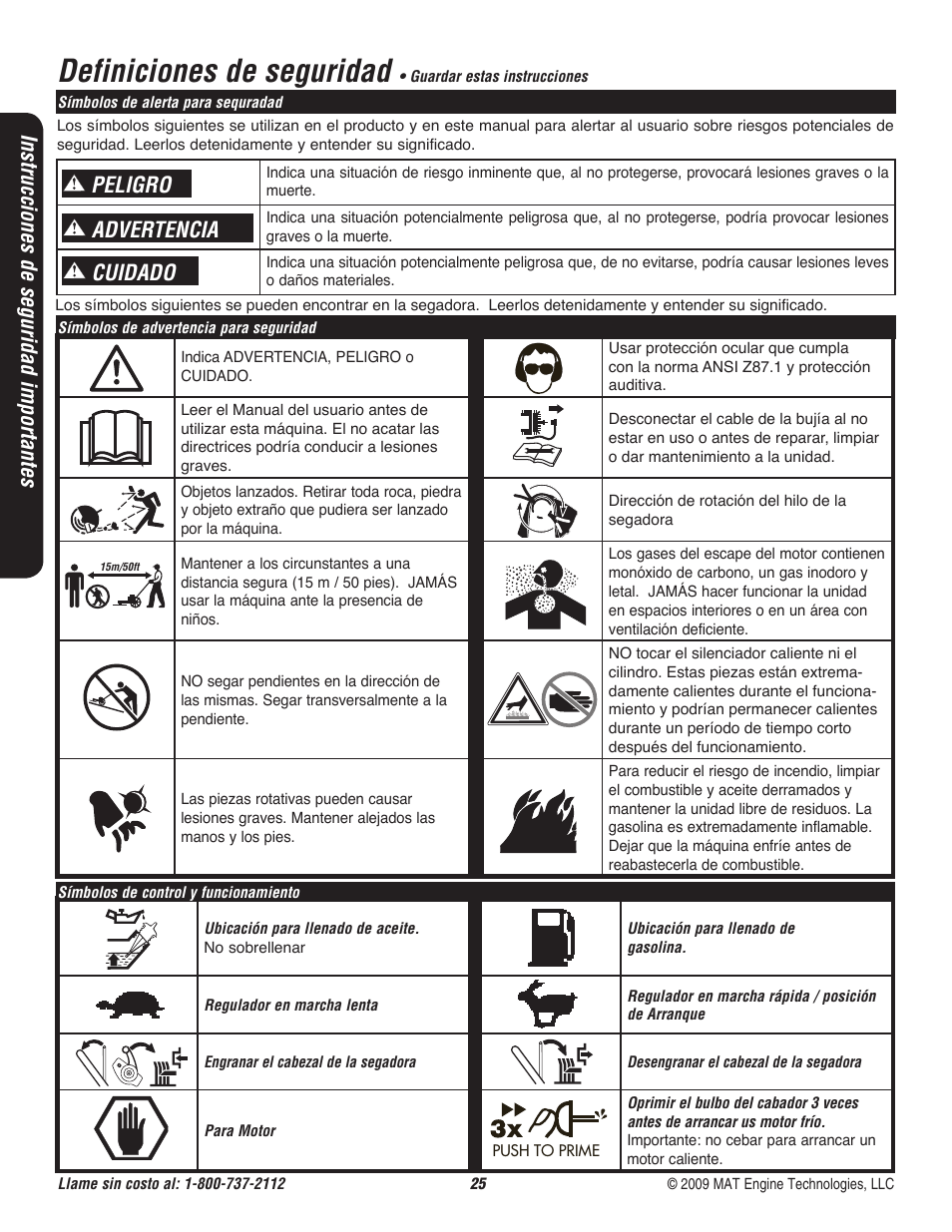 Definiciones de seguridad, Instrucciones de seguridad importantes, Advertencia peligro cuidado | Powermate P-WFT-16022 User Manual | Page 26 / 50
