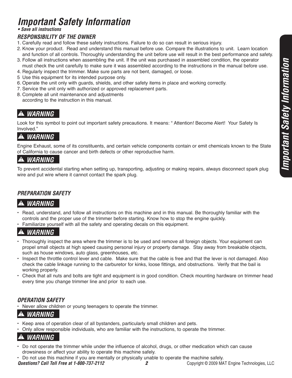 Important safety information, Warning | Powermate P-WFT-16022 User Manual | Page 3 / 50
